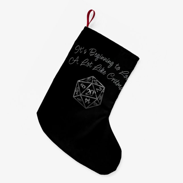 RPG Critmas | Fantasy Tabletop Retro Gamer Dice Small Christmas Stocking (Front (Hanging))