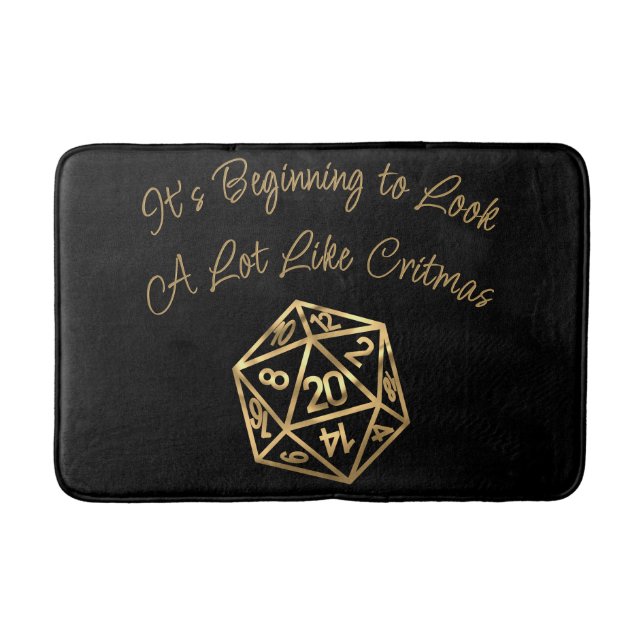 RPG Critmas | Gold Fantasy Tabletop Gamer Dice Bath Mat (Front)