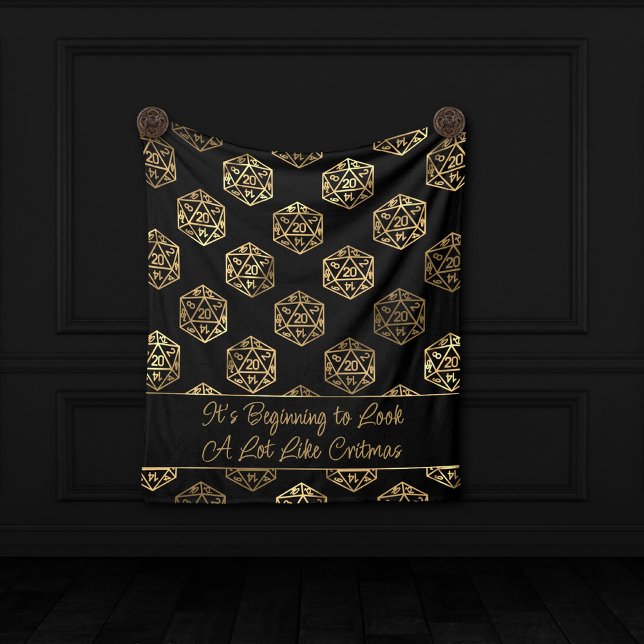 RPG Critmas | Gold Fantasy Tabletop Gamer Dice Fleece Blanket (Creator Uploaded)