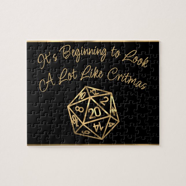 RPG Critmas | Gold Fantasy Tabletop Gamer Dice Jigsaw Puzzle (Horizontal)