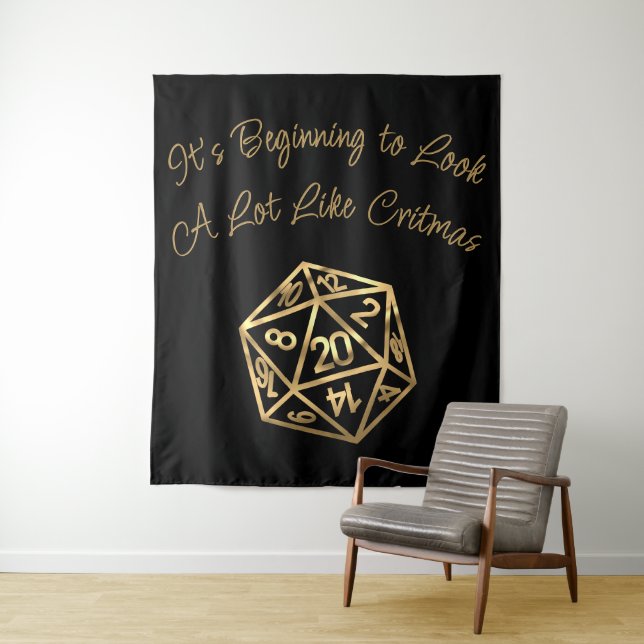 RPG Critmas | Gold Fantasy Tabletop Gamer Dice Tapestry (In Situ)