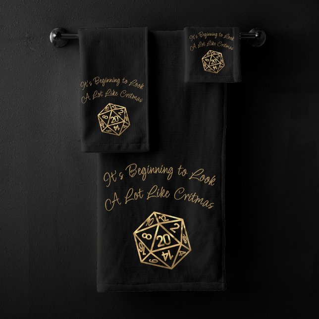 RPG Critmas | Gold Retro Tabletop Roleplayer Dice Bath Towel Set (Creator Uploaded)