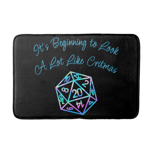RPG Critmas | Holo Retro PnP Tabletop Gamer Dice Bath Mat (Front)