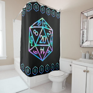 RPG Critmas   Holo Retro PnP Tabletop Gamer Dice Shower Curtain