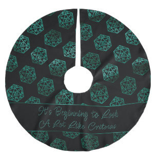 RPG Critmas Teal Green Tabletop Retro Gamer Dice Brushed Polyester Tree Skirt