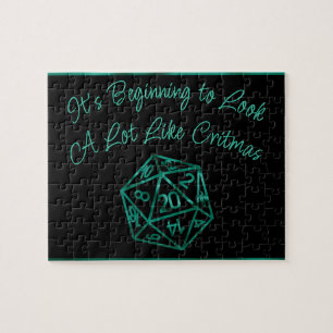 RPG Critmas   Teal Green Tabletop Retro Gamer Dice Jigsaw Puzzle