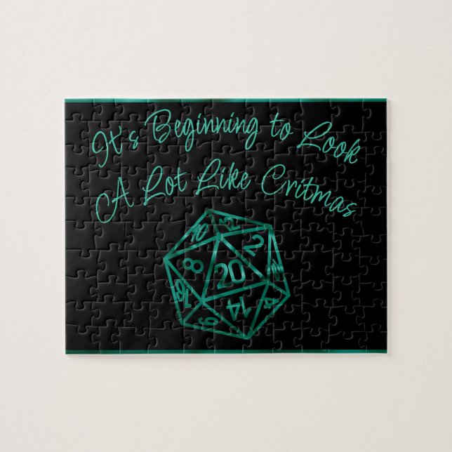 RPG Critmas | Teal Green Tabletop Retro Gamer Dice Jigsaw Puzzle (Horizontal)