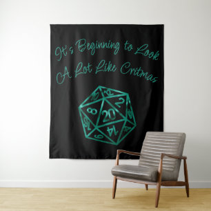 RPG Critmas Teal Green Tabletop Retro Gamer Dice Tapestry