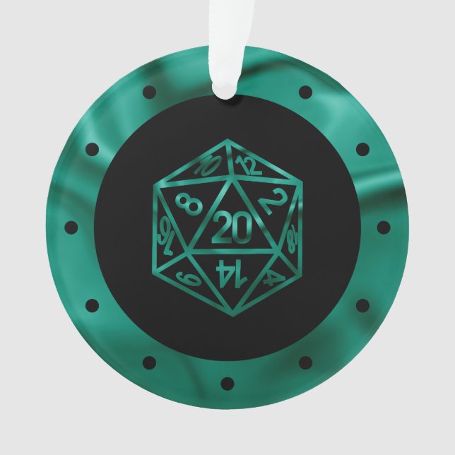 RPG Critmas | Teal Green Tabletop Roleplayer Dice Ornament (Front)