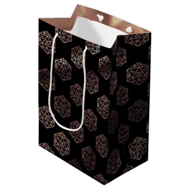 RPG Dice | Copper Fantasy Retro Tabletop PnP Gamer Medium Gift Bag (Front Angled)