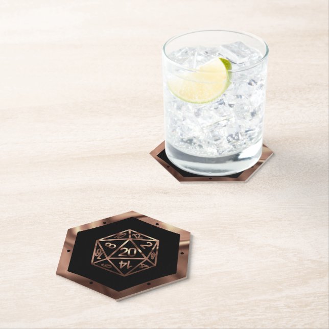 RPG Dice | Copper Fantasy Retro Tabletop PnP Gamer Paper Coaster (Insitu)