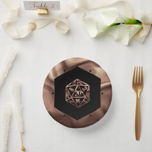 RPG Dice | Copper Fantasy Retro Tabletop PnP Gamer Paper Plate (Wedding)