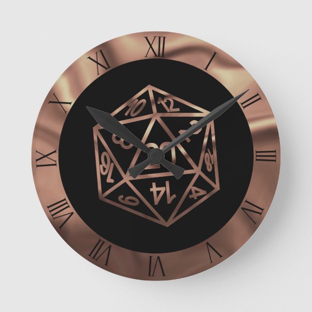 RPG Dice | Copper Fantasy Retro Tabletop PnP Gamer Round Clock (Front)