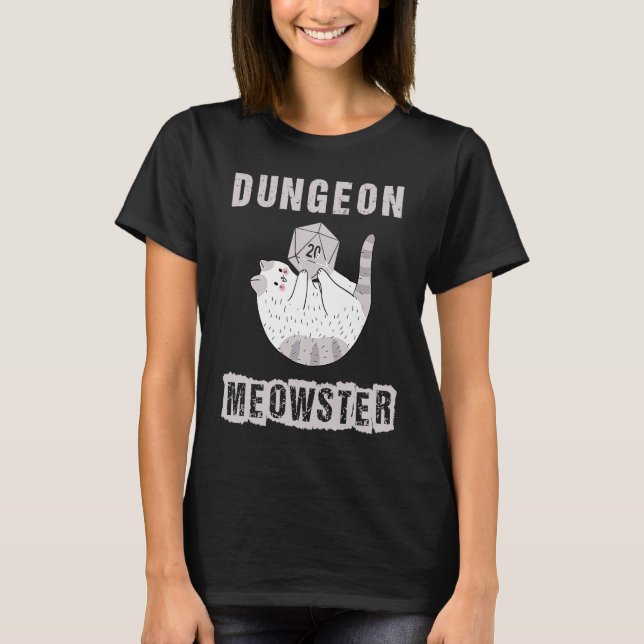 RPG Dice D20 Polyhedral from Nerdy Dungeon Meowste T-Shirt (Front)