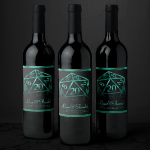 RPG Dice Emerald Fantasy Tabletop Gamer Custom Wine Label