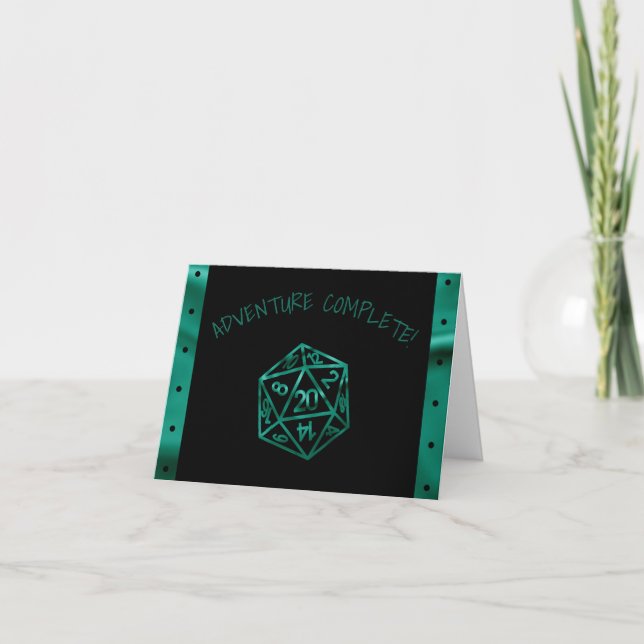 RPG Dice | Emerald Fantasy Tabletop Gamer Photo Thank You Card (Front)