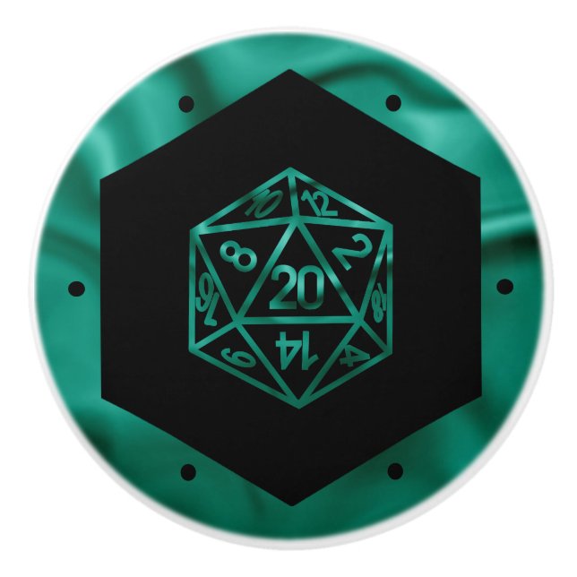 RPG Dice | Emerald Fantasy Tabletop Retro Gamer Ceramic Knob (Front)