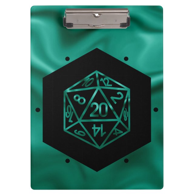 RPG Dice | Emerald Fantasy Tabletop Retro Gamer Clipboard (Front)