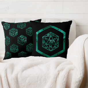 RPG Dice Emerald Fantasy Tabletop Retro Gamer Cushion