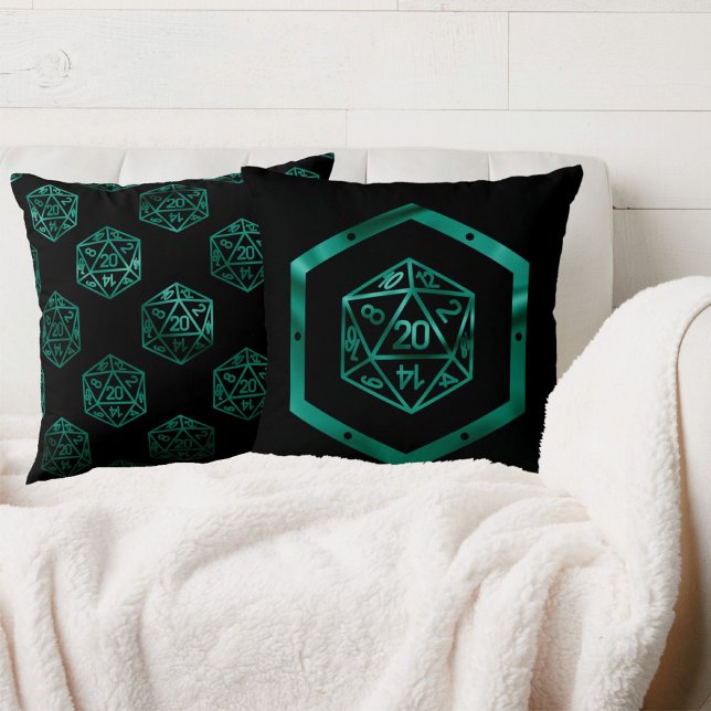 RPG Dice | Emerald Fantasy Tabletop Retro Gamer Cushion (Creator Uploaded)