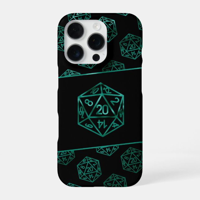RPG Dice | Emerald Fantasy Tabletop Retro Gamer iPhone Case (Back)