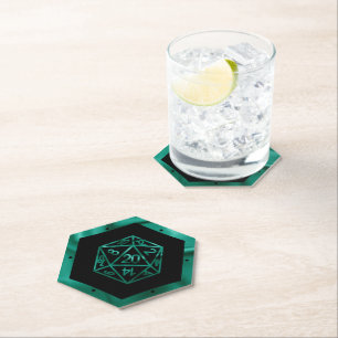 RPG Dice Emerald Fantasy Tabletop Retro Gamer Paper Coaster