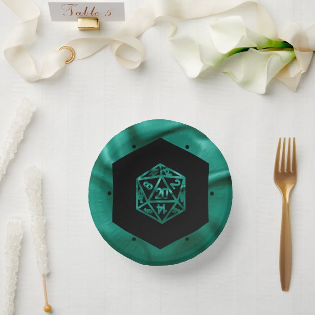 RPG Dice | Emerald Fantasy Tabletop Retro Gamer Paper Plate (Wedding)