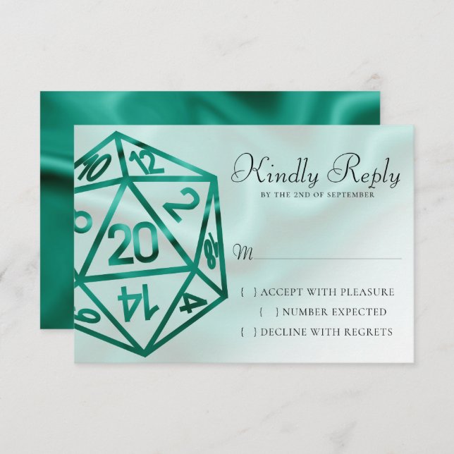 RPG Dice | Emerald Fantasy Tabletop Retro Gamer RSVP Card (Front/Back)