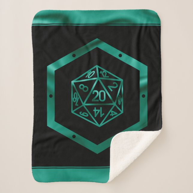 RPG Dice | Emerald Fantasy Tabletop Retro Gamer Sherpa Blanket (Front)