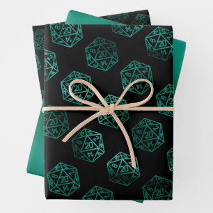 RPG Dice   Emerald Fantasy Tabletop Retro Gamer Wrapping Paper Sheet