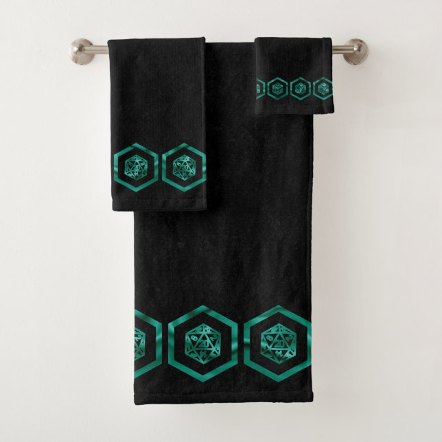 RPG Dice | Emerald Green Fantasy Tabletop Gamer Bath Towel Set (Insitu)