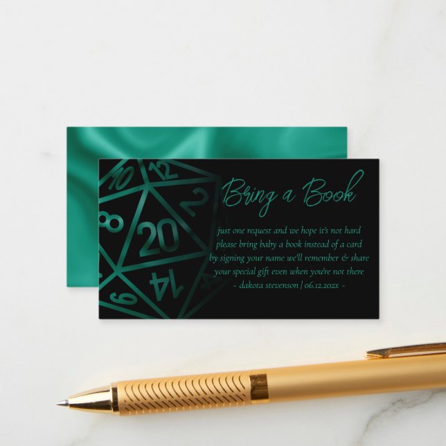 RPG Dice | Emerald Tabletop Gamer Book Request Enclosure Card (Front/Back In Situ)