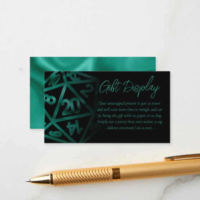 RPG Dice | Emerald Tabletop Gamer Gifts on Display Enclosure Card (Front/Back In Situ)