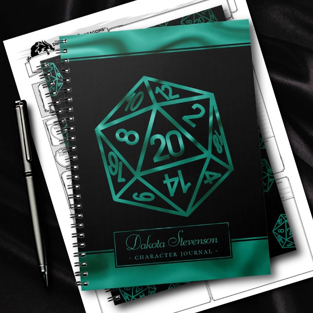 RPG Dice | Emerald Tabletop PnP Gamer Character Notebook (Creator Uploaded)