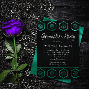 RPG Dice Emerald Tabletop Retro Gamer Graduation Invitation