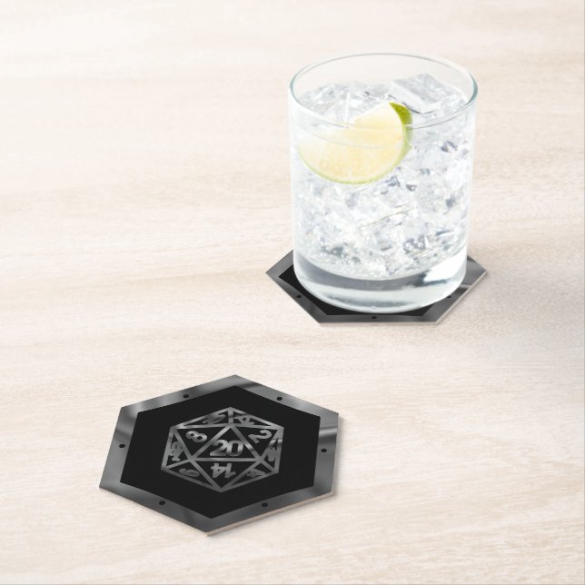 RPG Dice | Fantasy Old School Tabletop Retro Gamer Paper Coaster (Insitu)