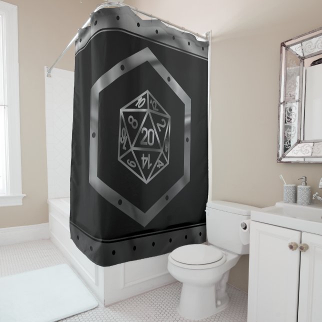 RPG Dice | Fantasy Old School Tabletop Retro Gamer Shower Curtain (In Situ)