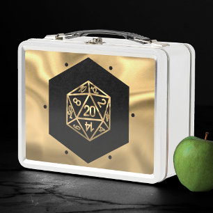 RPG Dice Gold Fantasy Retro Tabletop PnP Gamer Metal Lunch Box