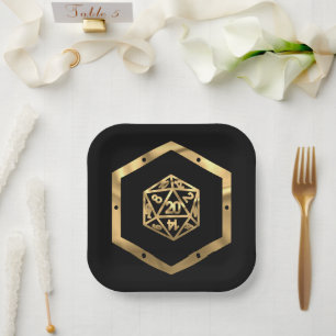 RPG Dice Gold Fantasy Retro Tabletop PnP Gamer Paper Plate