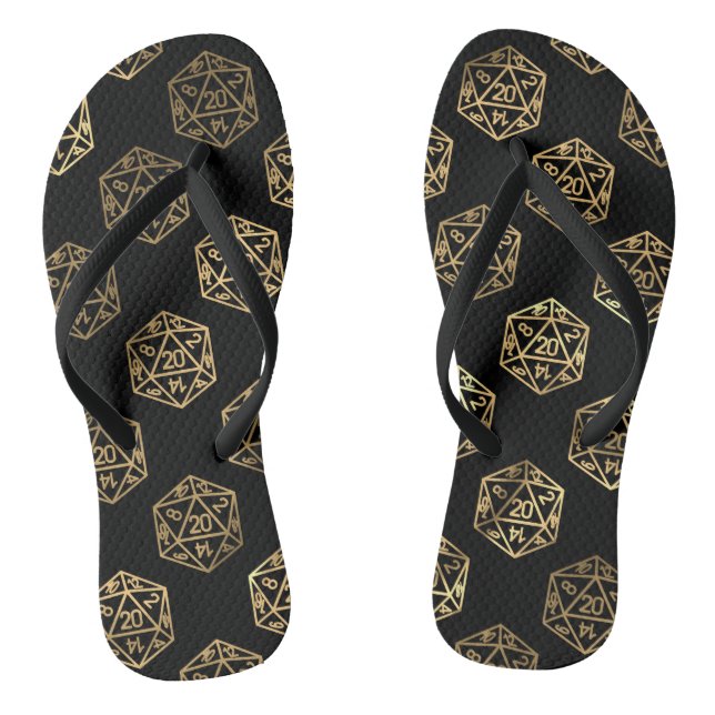 RPG Dice | Gold Fantasy Retro Tabletop PnP Gamer Thongs (Footbed)