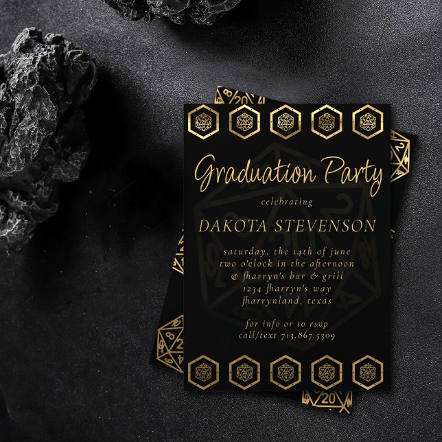 RPG Dice | Gold Fantasy Tabletop Gamer Graduation Invitation (Creator Uploaded)