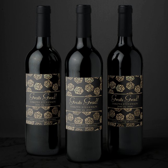RPG Dice | Gold Fantasy Tabletop PnP Gamer Custom Wine Label (Creator Uploaded)