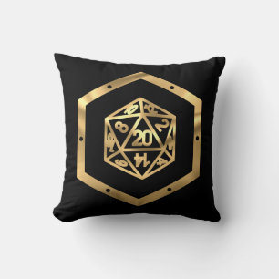 RPG Dice   Gold Fantasy Tabletop Retro PnP Gamer Cushion