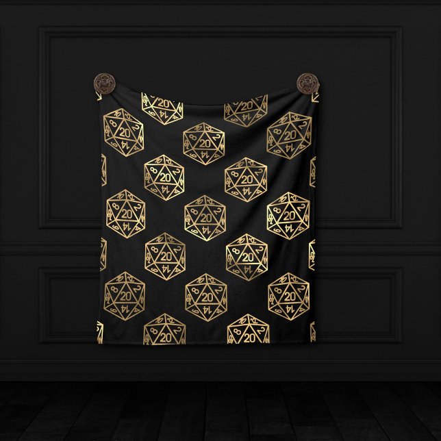 RPG Dice | Gold Fantasy Tabletop Retro PnP Gamer Fleece Blanket (Creator Uploaded)