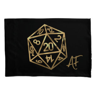 RPG Dice   Gold Fantasy Tabletop Retro PnP Gamer Pillowcase
