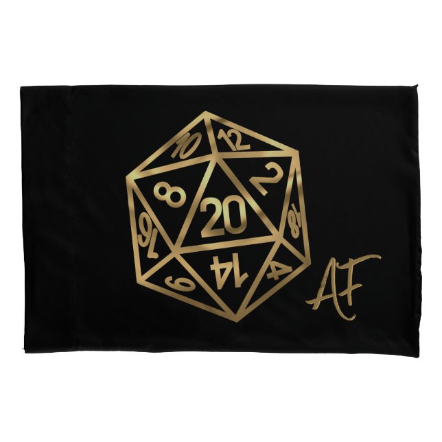 RPG Dice | Gold Fantasy Tabletop Retro PnP Gamer Pillowcase (Front)