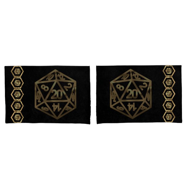 RPG Dice | Gold Fantasy Tabletop Retro PnP Gamer Pillowcase (Front-Set)