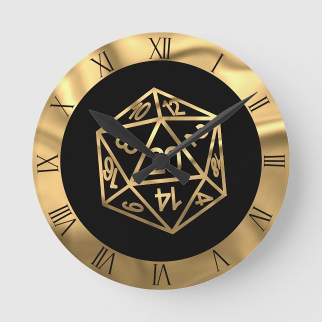 RPG Dice | Gold Fantasy Tabletop Retro PnP Gamer Round Clock (Front)