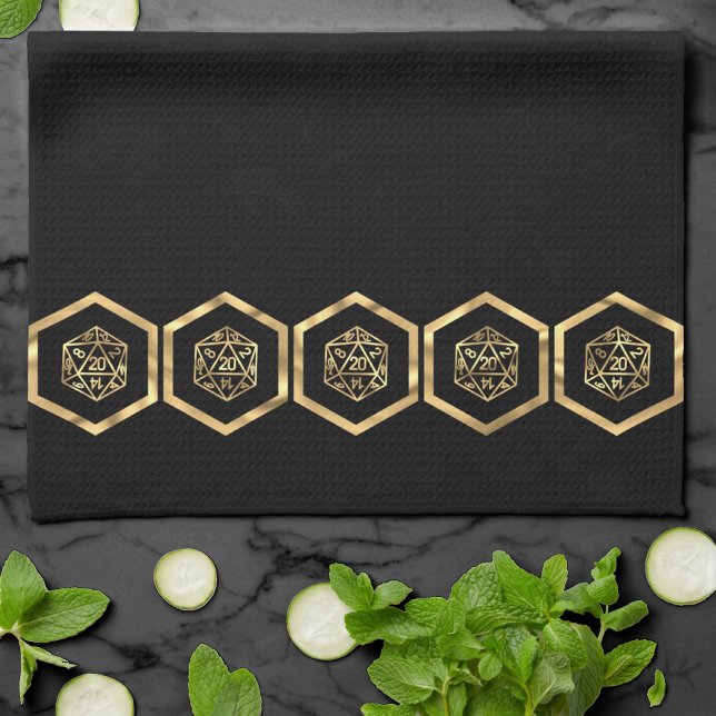 RPG Dice | Gold Fantasy Tabletop Retro PnP Gamer Tea Towel (Creator Uploaded)