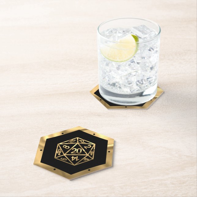 RPG Dice | Gold Old School Tabletop PnP Roleplayer Paper Coaster (Insitu)